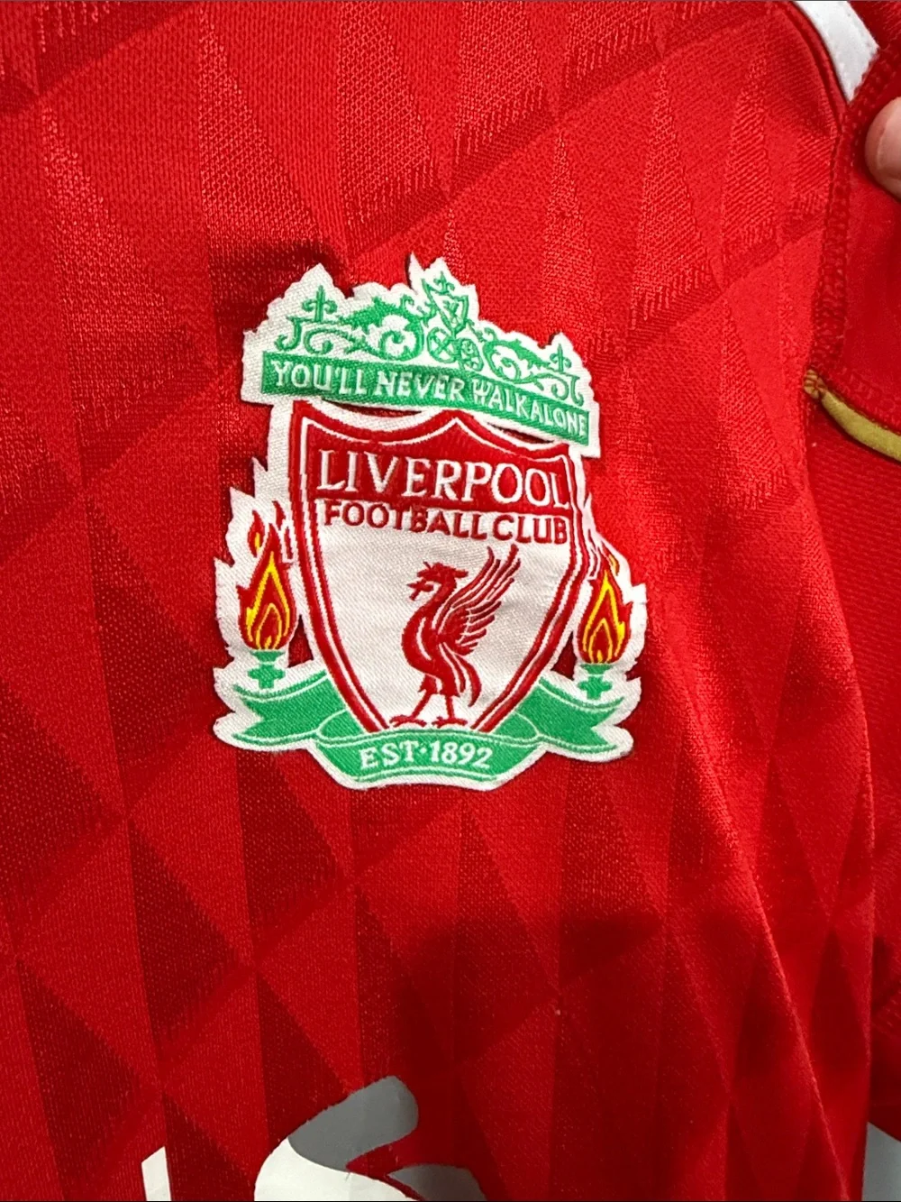 adidas Red Liverpool Home Soccer Jersey with White Accents L